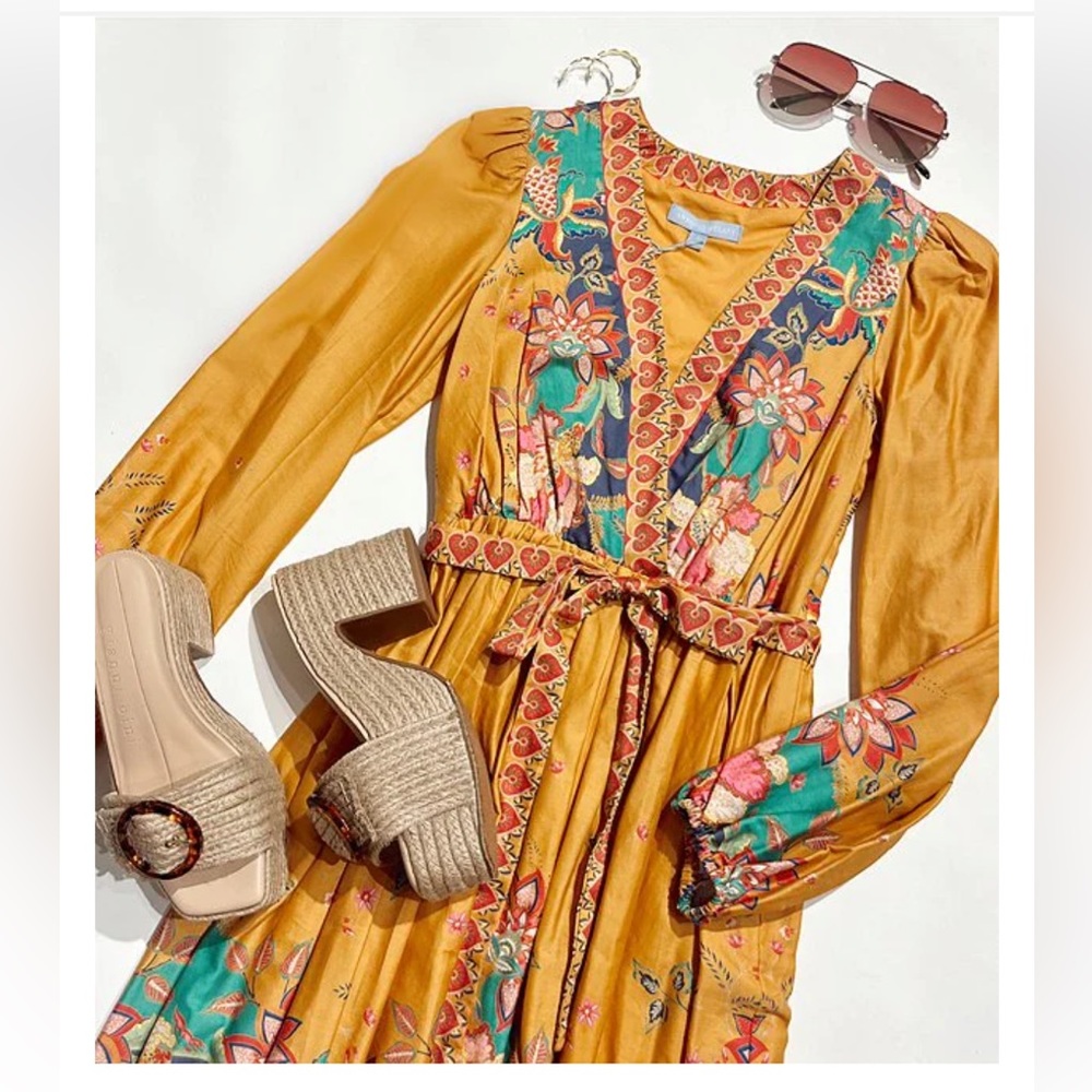 NWT ANTONIO MELANI Emma Floral Tropical Printed Voile Surplice V-Neck Dress